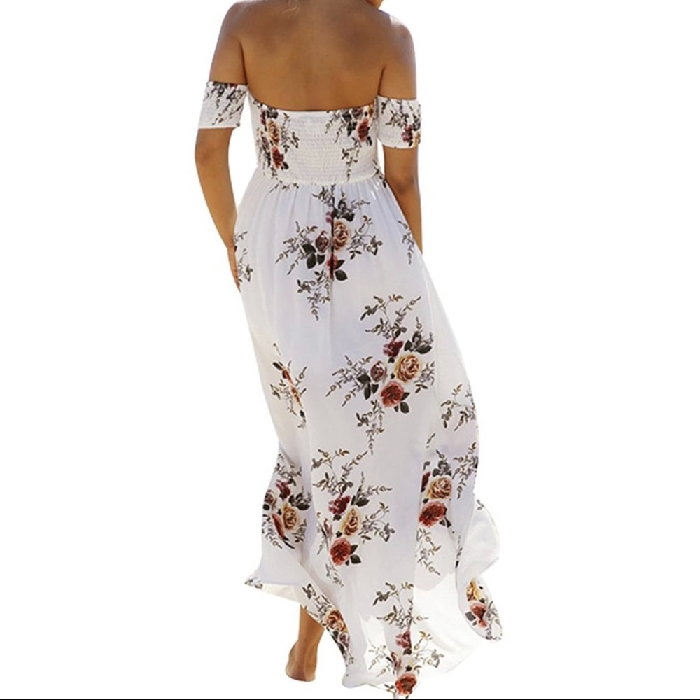 Floral Off The Shoulder Split Chiffon Maxi Beach Dress - Picture 2 of 8